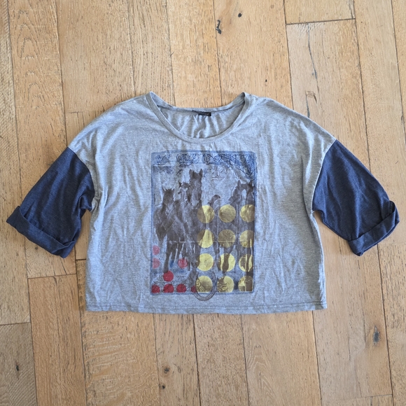 Topshop 2010's Gray and Navy Horse Graphic Tee retro style indy - Picture 1 of 6